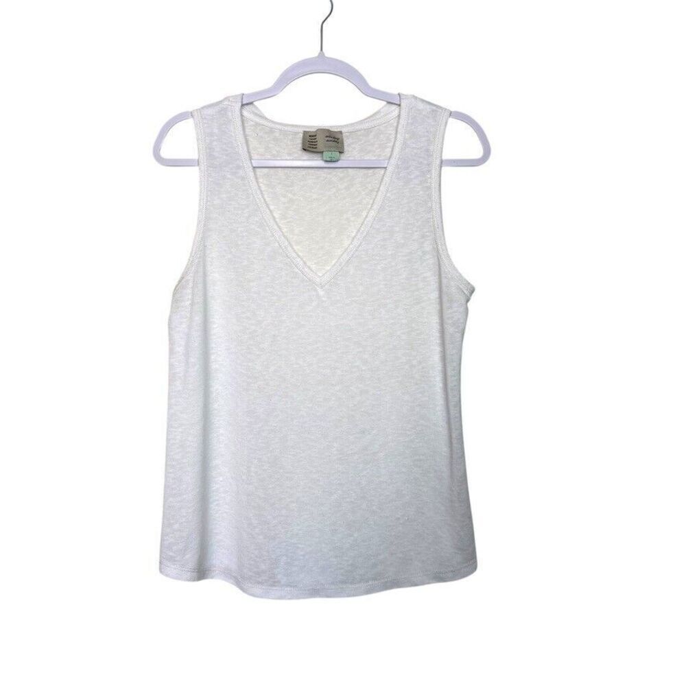 Saturday Sunday Anthropologie V Neck Slub Knit Tank Size L White Sleeveless